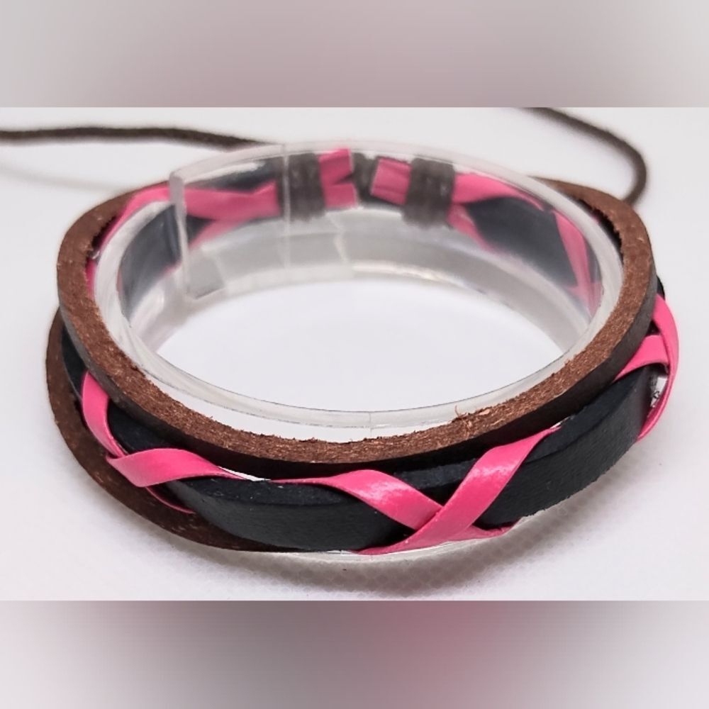Men's leather bracelet braided layered black new e96